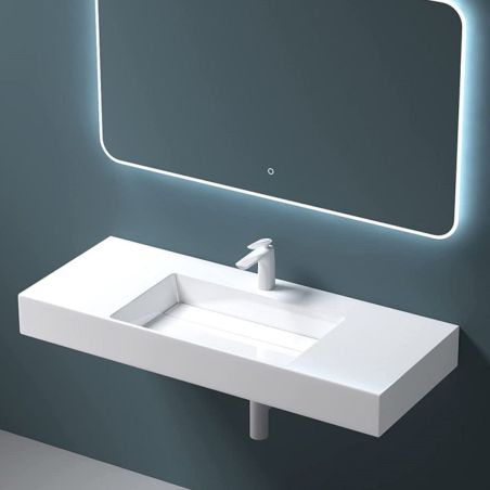 Waschbecken EGO 12, Weiß, 120x48 cm, Marmorkomposit, Aufsatz- oder Wandmontage, verdeckter Ablauf