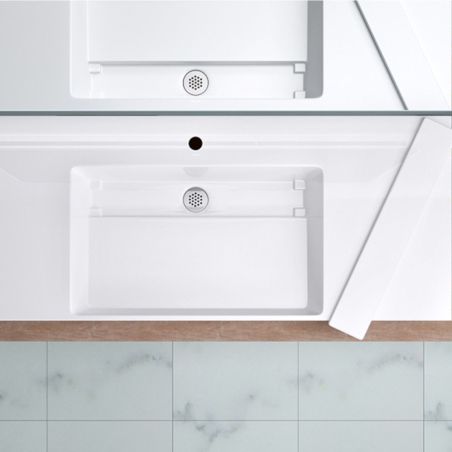 Waschbecken EGO 12, Weiß, 120x48 cm, Marmorkomposit, Aufsatz- oder Wandmontage, verdeckter Ablauf