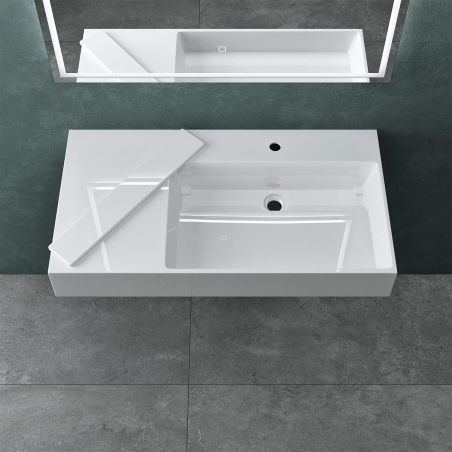 Waschbecken EGO 12, Weiß, 120x48 cm, Marmorkomposit, Aufsatz- oder Wandmontage, verdeckter Ablauf