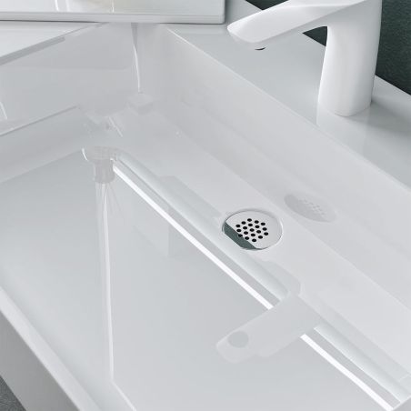 Waschbecken EGO 12, Weiß, 120x48 cm, Marmorkomposit, Aufsatz- oder Wandmontage, verdeckter Ablauf