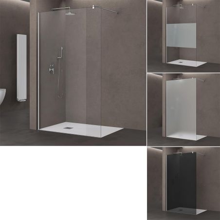 Walk-In Duschwand, Sicherheitsglas, teilweise satiniert 10 mm, 100, 120, 140 cm, Lotus-Effekt, Sicilia