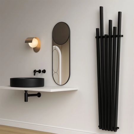 Heizkörper, Mattschwarz, 180x42 cm, 687 W, 6 Elemente, Stahl, Modernes Design, Enes