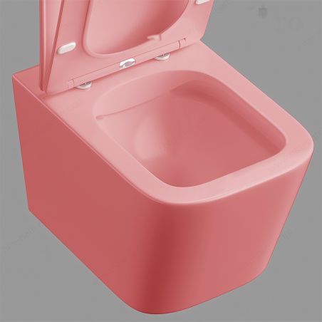 Toilettenschüssel, Rimless, Lachsrosa Matt, Power Colour, Wandmontage, inkl. Slim-Duroplast-Sitz mit Soft-Close, Alfonso