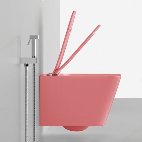 Toilettenschüssel, Rimless, Lachsrosa Matt, Power Colour, Wandmontage, inkl. Slim-Duroplast-Sitz mit Soft-Close, Alfonso