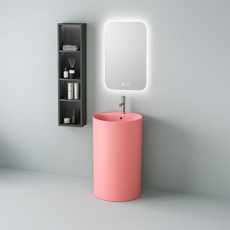 Standwaschbecken, Lachsrosa Matt, Power Colour, mit Hahnloch, Durchmesser 45 cm, Modena