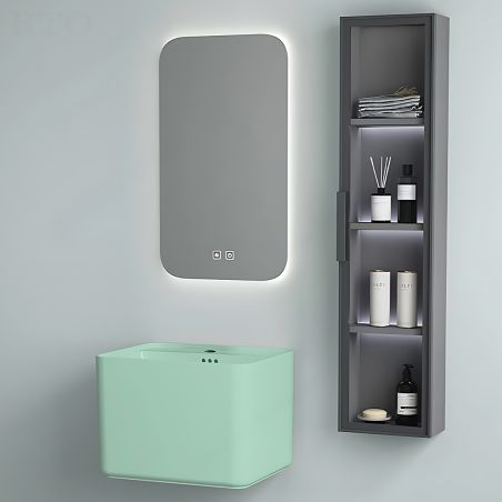 Waschbecken, Mintgrün Matt, Power Colour, Wandmontage, mit Armaturloch, 50×40 cm, Alfonso