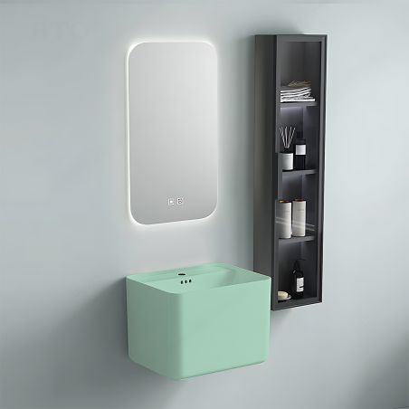 Waschbecken, Mintgrün Matt, Power Colour, Wandmontage, mit Armaturloch, 50×40 cm, Alfonso