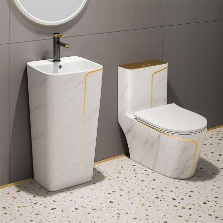 WC Lazio Marble, Rimless, 70x37 cm, integrierter Spülkasten, Weiß, Bodenmontage, Soft-Close Deckel, Royalty Line von Ego