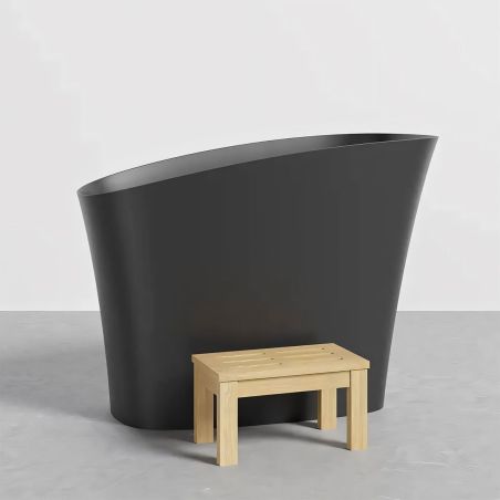 Japanische Badewanne, Mineralverbund, Mattschwarz, 120x58 cm, Wärmeisolierung, schwarzer Abfluss inklusive, Freistehend, Sakura