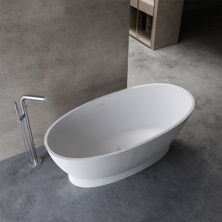 Badewanne, freistehend, Mineralverbund, Ablauf in Weiß inklusive, glänzend Weiß, 160x83 cm, Edena