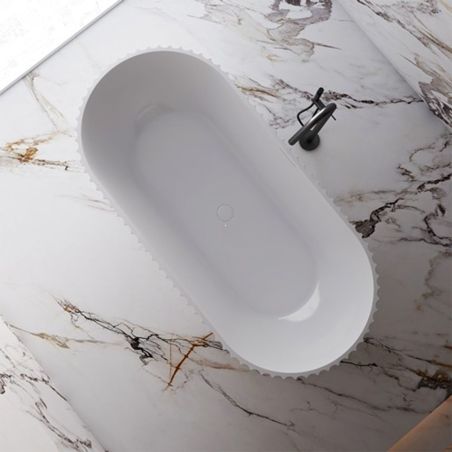 Badewanne, freistehend, Mineralverbund, Ablauf in Weiß inklusive, glänzend Weiß, 170x80 cm, Bali