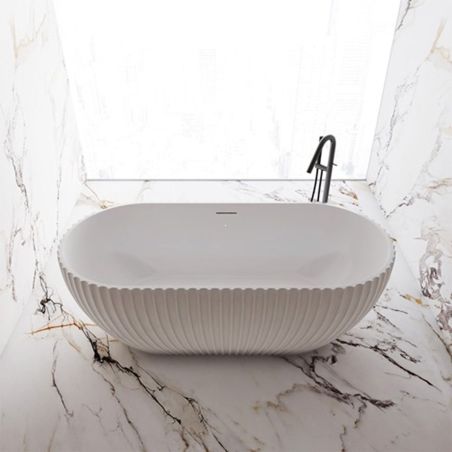 Badewanne, freistehend, Mineralverbund, Ablauf in Weiß inklusive, glänzend Weiß, 170x80 cm, Bali