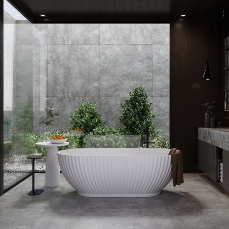 Badewanne, freistehend, Mineralverbund, Ablauf in Weiß inklusive, glänzend Weiß, 170x80 cm, Bali