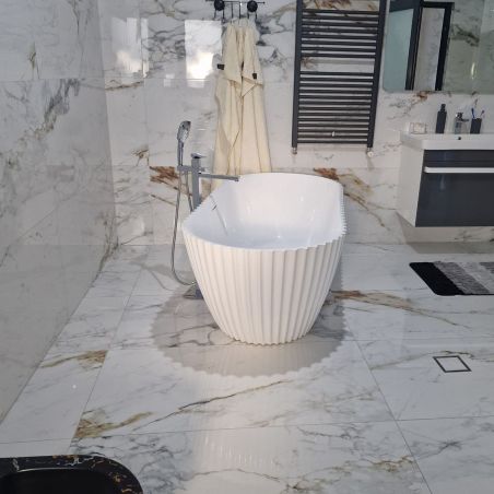 Badewanne, freistehend, Mineralverbund, Ablauf in Weiß inklusive, glänzend Weiß, 170x80 cm, Bali