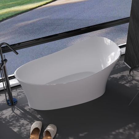 Badewanne, freistehend, Mineralverbund, Ablauf in Weiß inklusive, glänzend Weiß, 150x78 cm, Nice