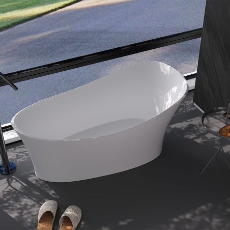 Badewanne, freistehend, Mineralverbund, Ablauf in Weiß inklusive, glänzend Weiß, 150x78 cm, Nice