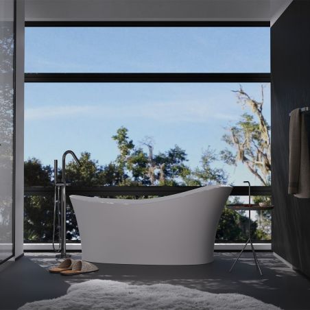 Badewanne, freistehend, Mineralverbund, Ablauf in Weiß inklusive, glänzend Weiß, 150x78 cm, Nice