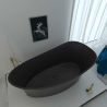 Badewanne, freistehend, Mineralverbund, Ablauf in Schwarz inklusive, Mattschwarz, 150x78 cm, Nice