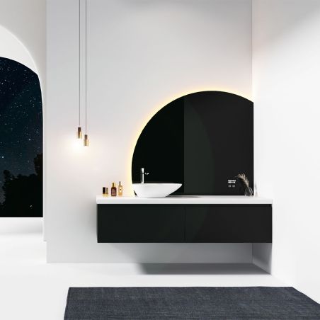 Waschbecken, Mineralverbund, Aufsatzmontage, Ablauf weiß inklusive, 58x38x15 cm, glänzend Weiß, Luna