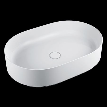 Waschbecken, Mineralverbund, Aufsatzmontage, Ablauf weiß inklusive, 58x38x12 cm, glänzend Weiß, Alto