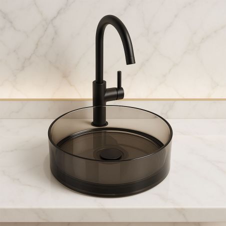 Waschbecken, CristalMood, Ablauf inklusive, Transparent Schwarz, 40x40x13 cm, Canto