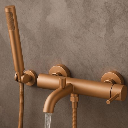 Badewannenarmatur, Wandmontage, Stahl, Handbrause, Rose Gold Matt, Fino