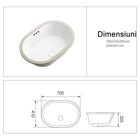 Waschtisch, Einbauinstallation, Sanitärkeramik, Maße: 60x39-70x41 cm, Weiß Glanz, Luca Waschtisch, Einbauinstallation, Sanitärkeramik, Maße: 60x39-70x41 cm, Weiß Glanz, Luca