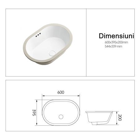 Waschtisch, Einbauinstallation, Sanitärkeramik, Maße: 60x39-70x41 cm, Weiß Glanz, Luca Waschtisch, Einbauinstallation, Sanitärkeramik, Maße: 60x39-70x41 cm, Weiß Glanz, Luca