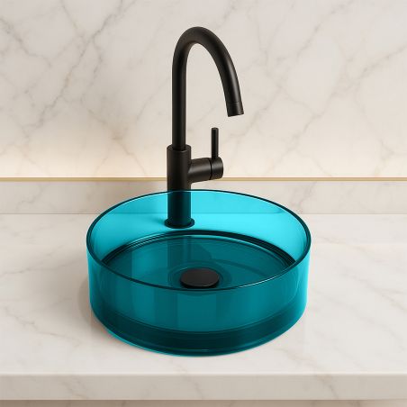 Waschbecken, CristalMood, Ablauf inklusive, Transparent Blau, 40x40x13 cm, Canto