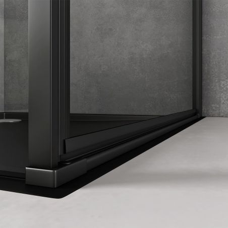 Duschkabine mit Festwand und Pendeltür, 8 mm Sicherheitsglas, Profil und Griff in Schwarz, Maße: 90–100 x 90–100 cm, Ego-36