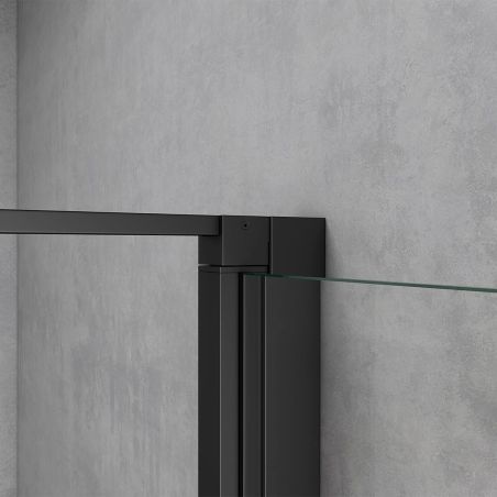 Duschkabine mit Festwand und Pendeltür, 8 mm Sicherheitsglas, Profil und Griff in Schwarz, Maße: 90–100 x 90–100 cm, Ego-36