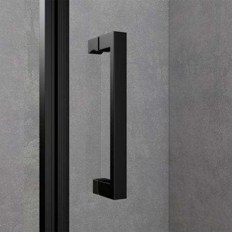 Duschkabine mit Festwand und Pendeltür, 8 mm Sicherheitsglas, Profil und Griff in Schwarz, Maße: 90–100 x 90–100 cm, Ego-36