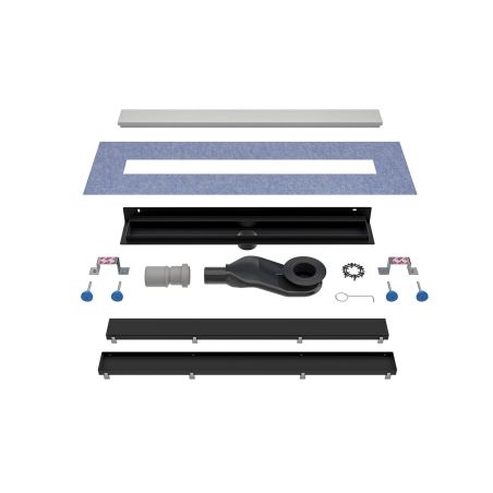 Duschrinne, Wandmontage, Größe 70–100 cm, Edelstahl, Mattschwarz