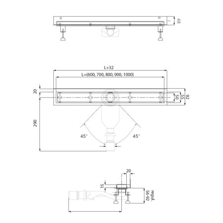 Duschrinne, Wandmontage, Größe 70 cm, Edelstahl, Mattgold