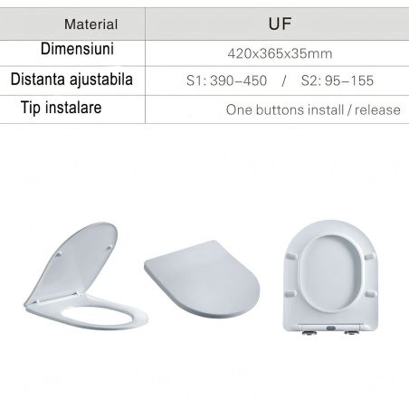 Duroplast Slim WC-Sitz, Soft-Close, verstellbarem Abstand, Quick Release, für WC-Becken Ben Mattgrau