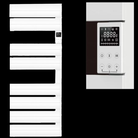 Elektrischer Handtuchheizkörper, 500 W, 230 V, Weiß, 3 Stufen, Digitalthermostat, 6 Programme, 8 Elemente, 105x55 cm, Reina