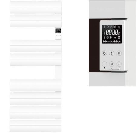 Elektrischer Handtuchheizkörper, 500 W, 230 V, Weiß, 3 Stufen, Digitalthermostat, 6 Programme, 8 Elemente, 105x55 cm, Reina
