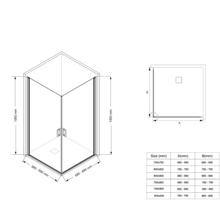 Duschkabine, Sicherheitsglas 6 mm, Transparent, Chrom, 2 Pendeltüren, Maße: 80–90×120 cm, Axis