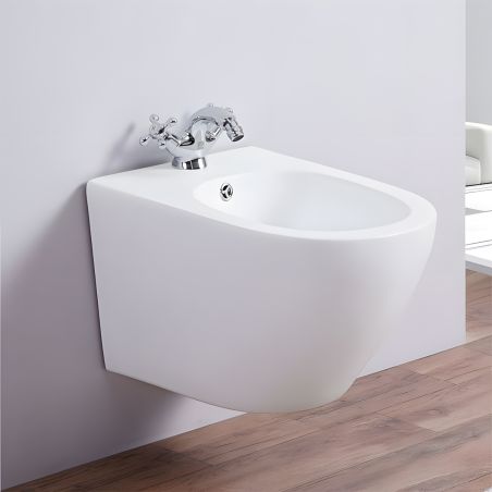 Bidet Ben, Glänzend Weiß, 49x36 cm, Wandmontage, Sanitärkeramik