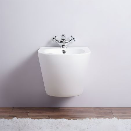 Bidet Ben, Glänzend Weiß, 49x36 cm, Wandmontage, Sanitärkeramik