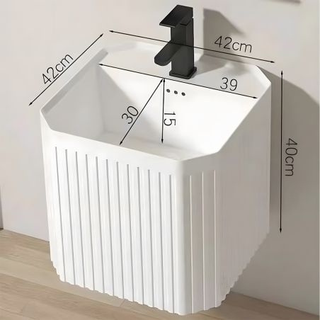 Wandhängende Waschbecken, mit Hahnloch, 42x42x40 cm, Sanitärkeramik, Mattschwarz, Adele