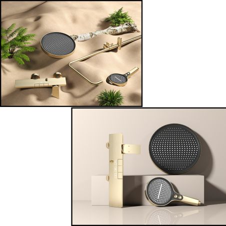 Dusch- und Badewannensystem, Piano Keys, Ablage, 3 Funktionen, Wandmontage, Mattgold, Bari