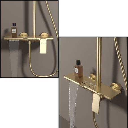 Dusch- und Badewannensystem, Piano Keys, Ablage, 3 Funktionen, Wandmontage, Mattgold, Bari