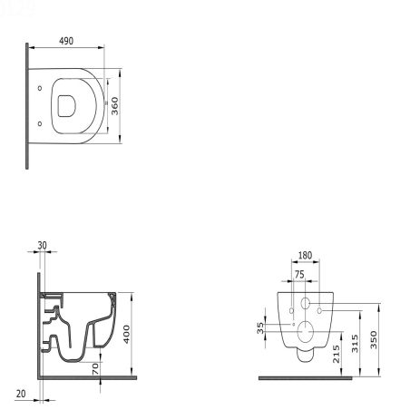 WC-Becken EGO Michael Rimless, 49x36 cm, Schwarz , Power Colour, halbmatt, wandhängend, Duroplast-Deckel Soft-Close Easy Off