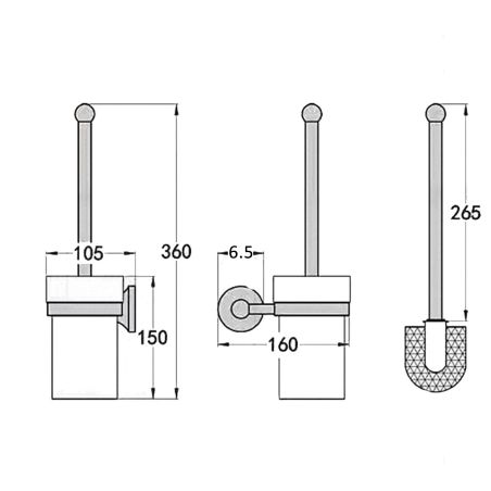 Toilettenbürste mit Halter, Wandmontage, glänzend Schwarz, Stahl, Keramik, Velvet