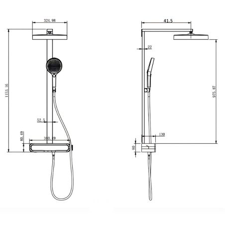 Duschsystem mit Thermostat, LED-Temperaturanzeige, Ablage, 3 Funktionen, Gun Grey, Prisma
