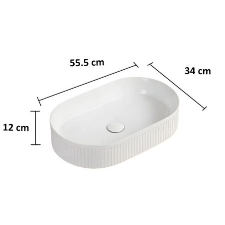 Waschbecken Eliza, Glänzend Weiß, Sanitärkeramik, 55x34 cm, Aufsatzmontage