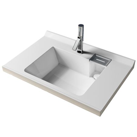 Waschbecken, Mineralverbund, Halb-Einbaumontage, mit Hahnloch, integrierte Seifenablage, weißer Abfluss inklusive, 80x55 cm Oslo