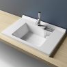 Waschbecken, Mineralverbund, Halb-Einbaumontage, mit Hahnloch, integrierte Seifenablage, weißer Abfluss inklusive, 80x55 cm Oslo