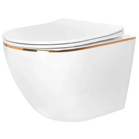 WC- und Bidet-Set Ben, Gold Line, 49x36 cm, Hängemontage, Duroplast-Deckel, Sanitärkeramik